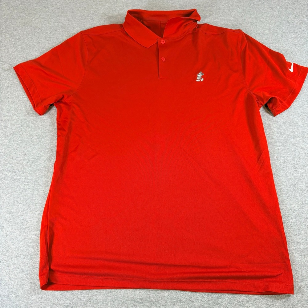 Nike Polo Shirt Mens Large Red Disney Mickey Mouse Dri-FIT Short Sleeve Golf